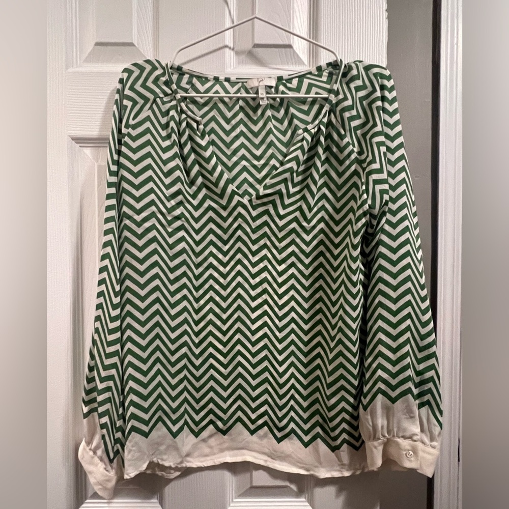 Joie Green and Cream Chevron Blouse